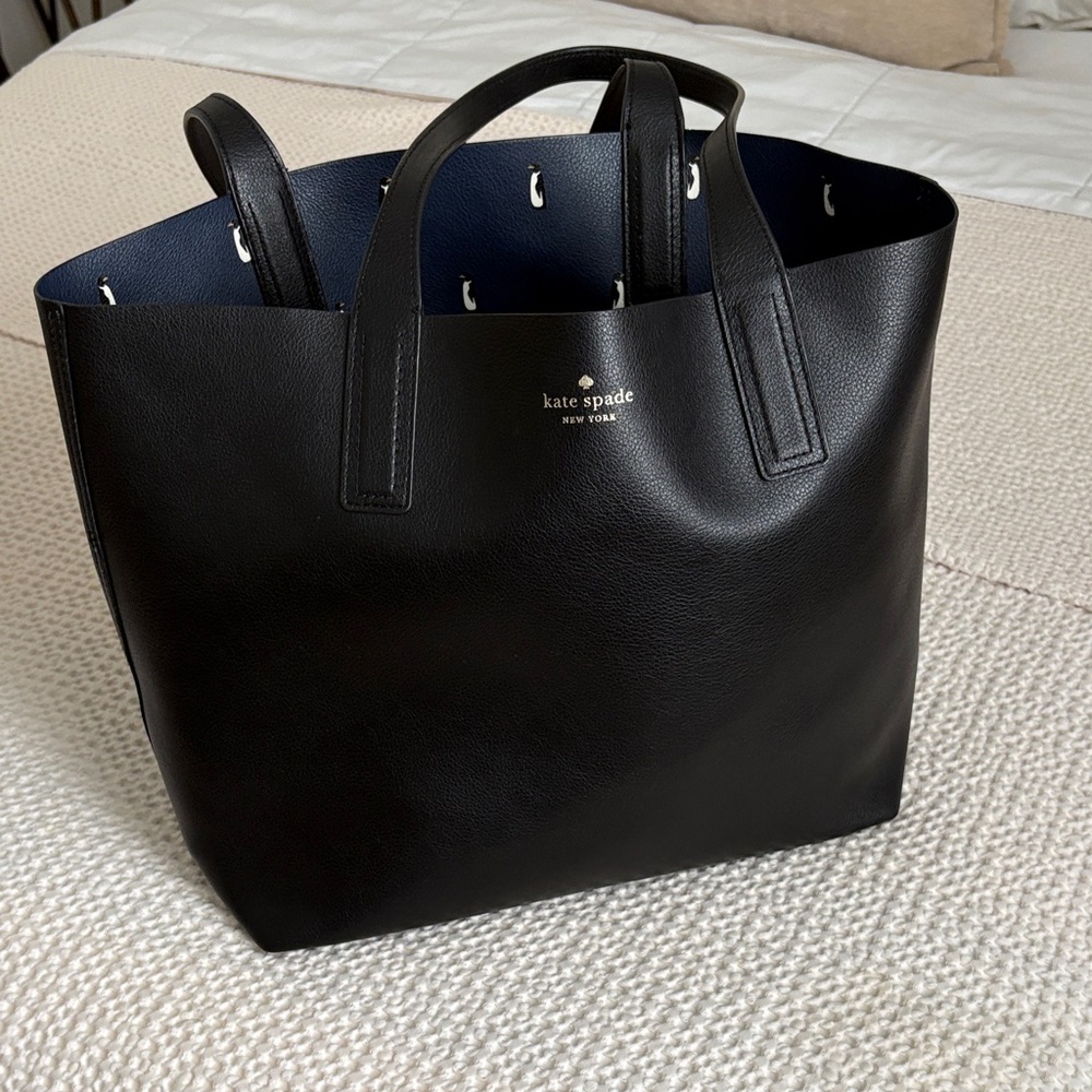 Kate Spade Black Leather Tote with Blue Interior
